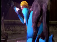 Slut in blue costume gets fucked by a dog porn